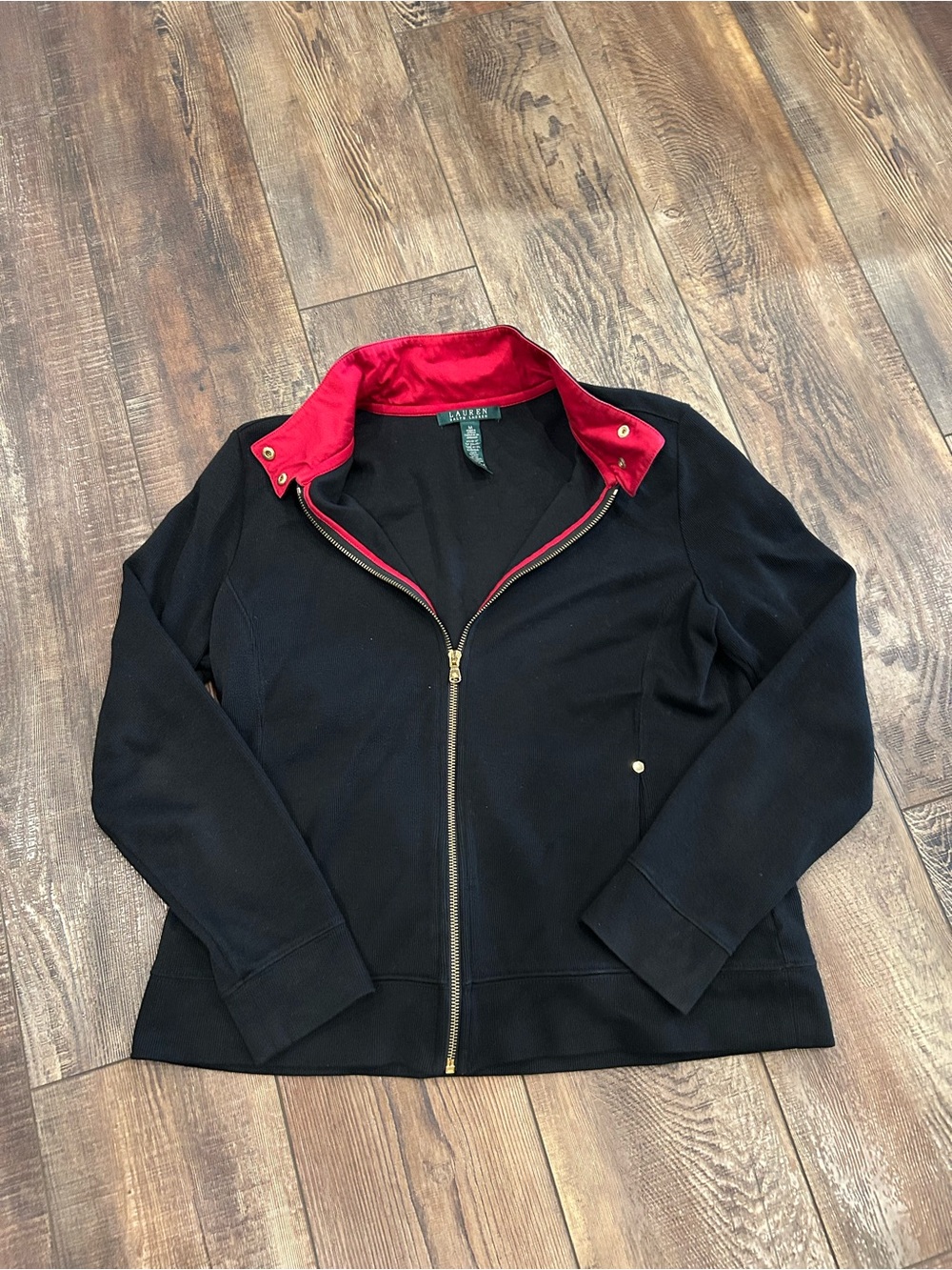 Ralph Lauren Black Bomber Jacket with Red Collar